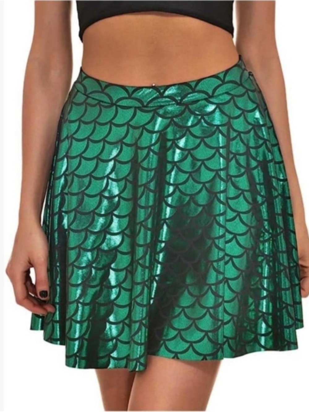 GRAEEN Mermaid Skirts Fish Scale Skater Skirts Sparkly Flared Pleated Mini Skirt